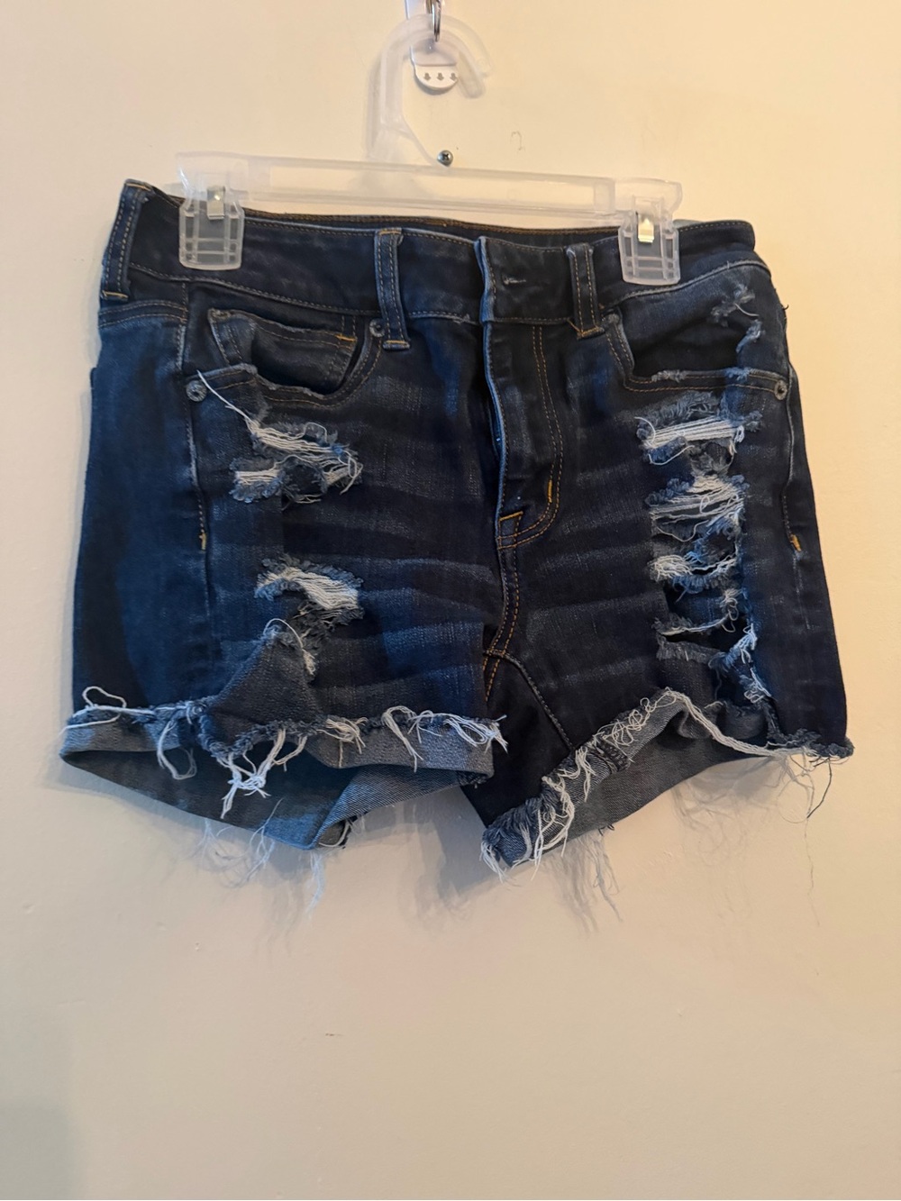 American Eagle Outfitters Dark Blue Distressed Denim Cutoff Shorts